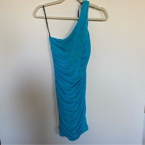 Forever 21 Ruched One-Shoulder Mini Bodycon Dress in Blue